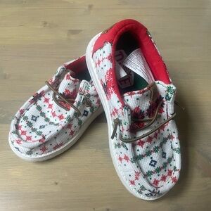 Hey Dude Red and Green Moccasins with Festive Flair NEW with box